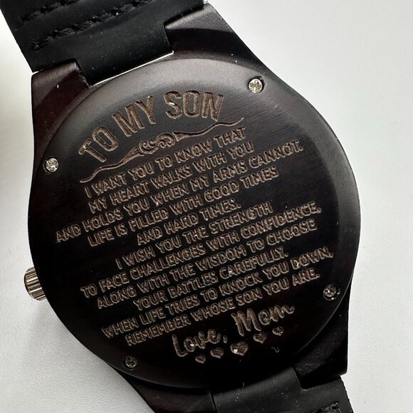 3 for $30 Minimalist Watch Men Brown Wood Case Black Leather Band 45MM - Picture 6 of 14